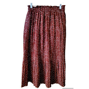 Exlura Brown Polka Dot Pleated Midi Swing Skirt Pull-On W/Pockets Sz M NWT